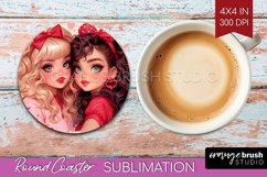 Valentine Girl Round Coaster - BFF Coaster PNG Sublimation Product Image 1