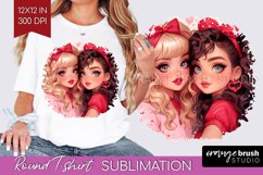 Valentine Girl Round Tshirt Background - BFF PNG Sublimation Product Image 1