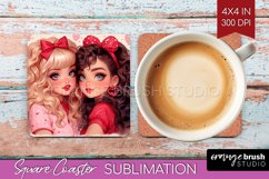 Valentine Girl Square Coaster - BFF Coaster PNG Sublimation Product Image 1