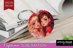 Valentine Girl Keychain PNG - BFF Keychain Sublimation Product Image 1