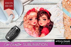 Valentine Girl Car Coaster - BFF Coaster PNG Sublimation Product Image 1