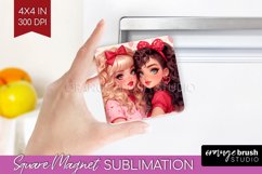 Valentine Girl Magnet Sublimation - BFF Square Magnet PNG Product Image 1