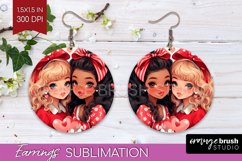 Valentine Girl Round Earrings - BFF PNG Sublimation Product Image 1