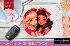 Valentine Girl Car Coaster - BFF Coaster PNG Sublimation Product Image 1