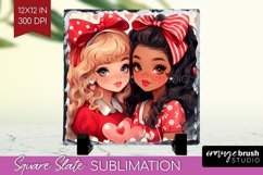 Valentine Girl Slate PNG - BFF Square Slate Sublimation Product Image 1