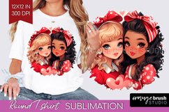 Valentine Girl Round Tshirt Background - BFF PNG Sublimation Product Image 1