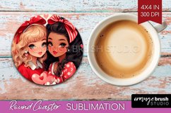 Valentine Girl Round Coaster - BFF Coaster PNG Sublimation Product Image 1