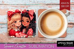 Valentine Girl Square Coaster - BFF Coaster PNG Sublimation Product Image 1