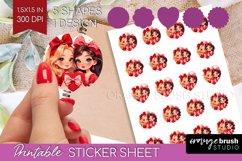 Valentine Girl Round Sticker - BFF Printable Sticker Sheet Product Image 1