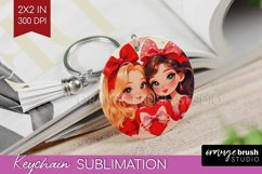 Valentine Girl Keychain PNG - BFF Keychain Sublimation Product Image 1
