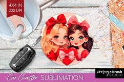 Valentine Girl Car Coaster - BFF Coaster PNG Sublimation Product Image 1