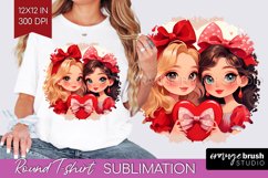 Valentine Girl Round Tshirt Background - BFF PNG Sublimation Product Image 1