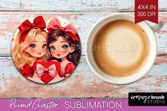 Valentine Girl Round Coaster - BFF Coaster PNG Sublimation Product Image 1