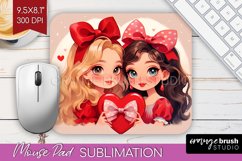 Valentine Girl Mouse Pad Sublimation - BFF Mousepad PNG Product Image 1