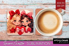 Valentine Girl Square Coaster - BFF Coaster PNG Sublimation Product Image 1