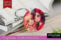 Valentine Girl Keychain PNG - BFF Keychain Sublimation Product Image 1