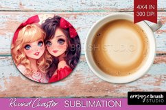 Valentine Girl Round Coaster - BFF Coaster PNG Sublimation Product Image 1