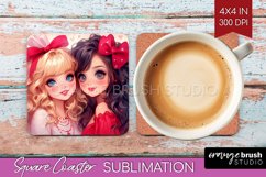 Valentine Girl Square Coaster - BFF Coaster PNG Sublimation Product Image 1