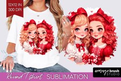 Valentine Girl Round Tshirt Background - BFF PNG Sublimation Product Image 1