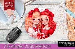 Valentine Girl Car Coaster - BFF Coaster PNG Sublimation Product Image 1