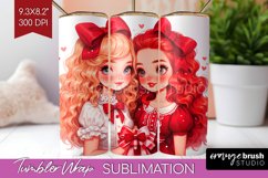 Valentine Girl Tumbler Wrap - BFF Tumbler PNG Sublimation Product Image 1