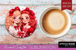 Valentine Girl Round Coaster - BFF Coaster PNG Sublimation Product Image 1