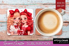 Valentine Girl Square Coaster - BFF Coaster PNG Sublimation Product Image 1
