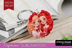 Valentine Girl Keychain PNG - BFF Keychain Sublimation Product Image 1