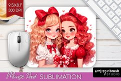 Valentine Girl Mouse Pad Sublimation - BFF Mousepad PNG Product Image 1