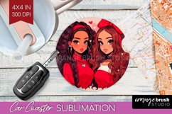 Valentine Girl Car Coaster - BFF Coaster PNG Sublimation Product Image 1