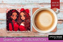 Valentine Girl Square Coaster - BFF Coaster PNG Sublimation Product Image 1