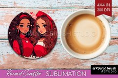 Valentine Girl Round Coaster - BFF Coaster PNG Sublimation Product Image 1