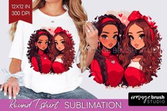 Valentine Girl Round Tshirt Background - BFF PNG Sublimation Product Image 1