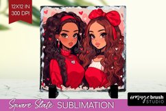 Valentine Girl Slate PNG - BFF Square Slate Sublimation Product Image 1