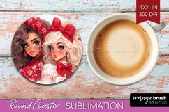 Valentine Girl Round Coaster - BFF Coaster PNG Sublimation Product Image 1