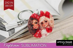 Valentine Girl Keychain PNG - BFF Keychain Sublimation Product Image 1
