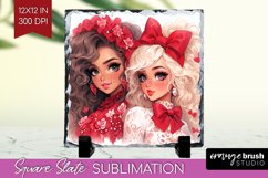 Valentine Girl Slate PNG - BFF Square Slate Sublimation Product Image 1
