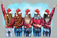 Best Friends Rear View Clipart Family Christmas Santa Hat Product Image 3