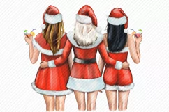 Christmas Best Friends in Santa Hat Girl Clipart Product Image 2