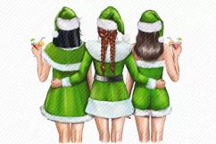 Christmas Best Friends in Santa Hat Girl Clipart Product Image 4