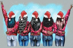 Best Friends Rear View Clipart Family Christmas Santa Hat Product Image 2