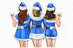 Christmas Best Friends in Santa Hat Girl Clipart Product Image 3