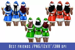 Best Friends in Santa Hat Christmas Girl African American Product Image 1