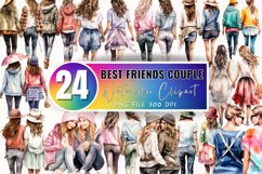 Best Friends Couple Watercolor Sublimation Clipart Product Image 1