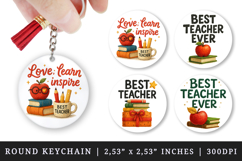 Best Teacher round keychain pintable sublimation design png Product Image 1
