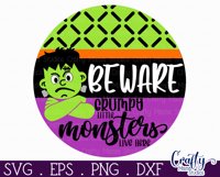 Farmhouse Halloween Round Sign, Beware Grumpy Monsters Svg Product Image 2