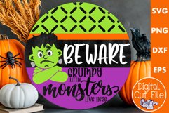 Farmhouse Halloween Round Sign, Beware Grumpy Monsters Svg Product Image 1