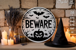 Beware SVG File | Halloween Round Sign SVG Product Image 3