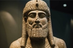 Monumental Sumerian god sculpture. Generate ai Product Image 1