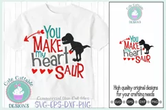 Valentine svg You Make my Heart Saur T Rex Dinosaur Cut file Product Image 1